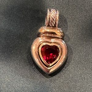 1990s David Yurman Sterling Silver Garnet Heart Pendant